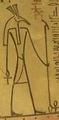 Den egyptiske guden Set tegnet med langsnutet hode («set-dyr») og was-stav i en papyrus fra KV34 i gravanlegget til Thutmosis III