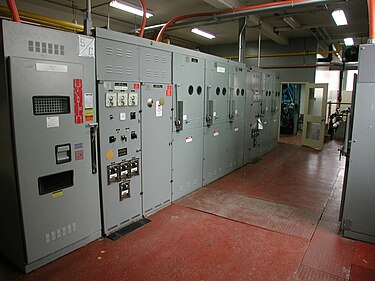 Electrical equipment part of the distribution system in a large building Electrical switchgear.JPG