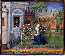Emilia in the rosegarden, Anjou, ~1460 Emilia in the rosegarden (Teseida).jpg