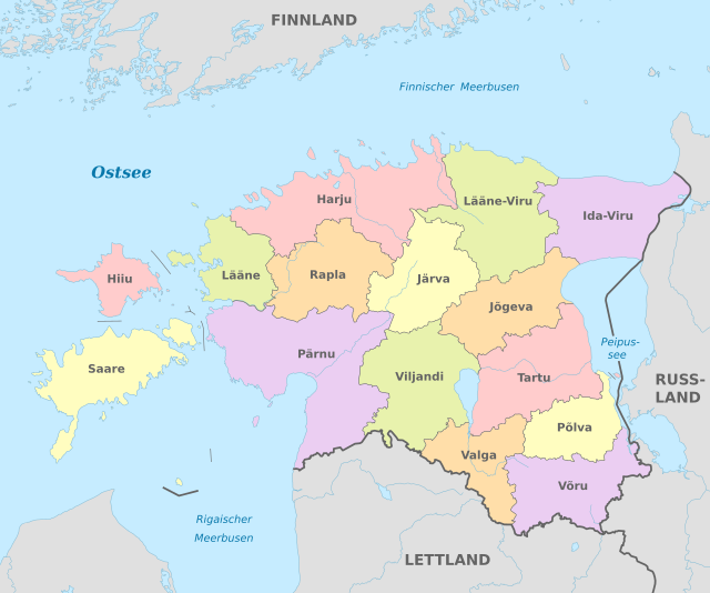 מפת מחוזות אסטוניה לאחר אוקטובר 2017