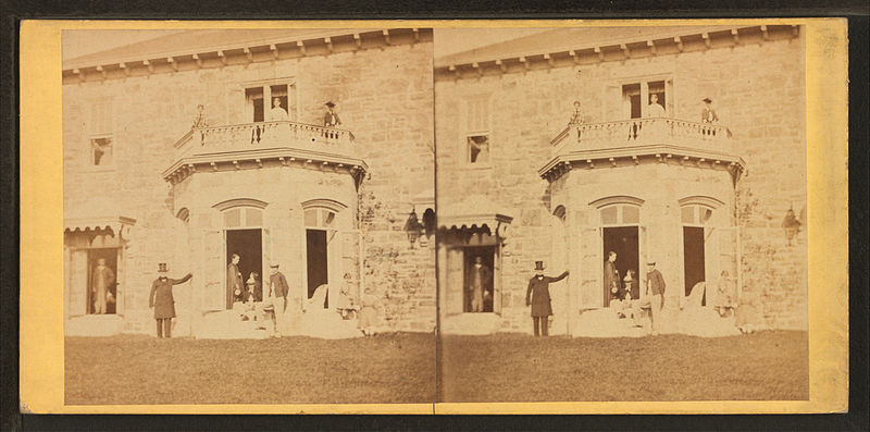 File:Family posing in front and in the balcony of stone house, from Robert N. Dennis collection of stereoscopic views 8.jpg
