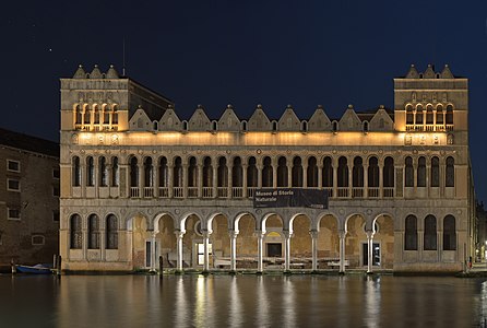 The Fondaco dei Turchi and Natural History Museum on the Canal Grande in Venice at night