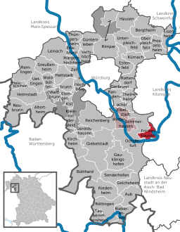 Läget för Frickenhausen am Main i Landkreis Würzburg