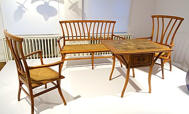 Furniture from the Bloemenwerf House, Henry van de Velde, 1895, bubinga wood, cane, ceramic - Brohan Museum, Berlin - DSC03980.JPG