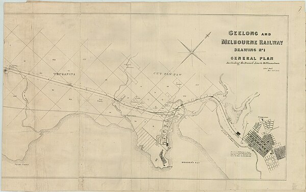 The original plans for the Geelong and Melbourne Railway Company's lines to Geelong/Werribee and Williamstown