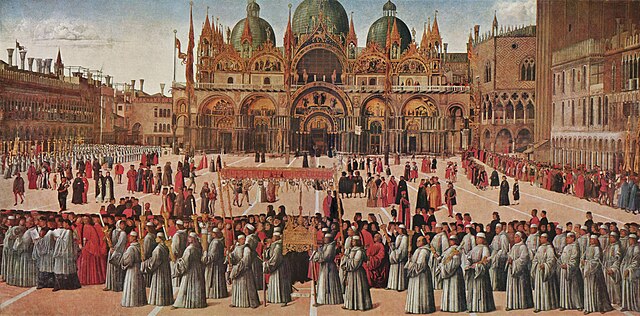 Painting by Gentile Bellini depicting St Mark's Square in the 1490s