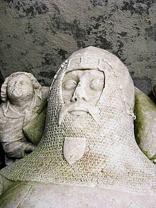 Tomb effigy of Goronwy ap Tudur, d. 1382, at St Gredifael, Penmynydd Gronw Tudur.jpg