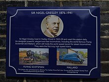 The plaque celebrating Sir Nigel Gresley as a former Hadley Wood resident