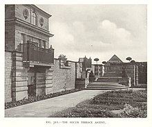 The south terrace Heathcote South Terrace Lutyens Houses and Gardens 1913 Page227.jpg