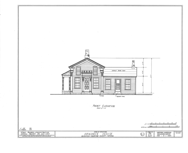 File:Hendryx House, State Route 77, Riceville, Crawford County, PA HABS PA,20-RICVI,3- (sheet 1 of 11).png