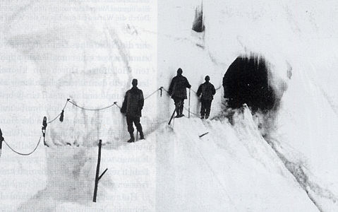 Entrada d'un túnel austrohongarès excavat sota la neu del Monte Cristallo - Hohe Schneide, al sud del coll de Stelvio, 1917