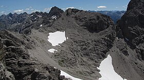 Kilátás a Marchspitze és a Hornbachspitze (középre, jobbra) az Öfnerspitze felől.