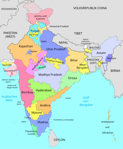 States Reorganisation Act: Die indische Unabhängigkeit und die Integration der Fürstenstaaten, Dhar-Kommission und JVP-Komitee, Bildung der Bundesstaaten 1950