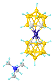 Structure of
[(CH3)4N ]2[Fe(C2B9H11)2], showing only one
Me4N. KIWJOP.png