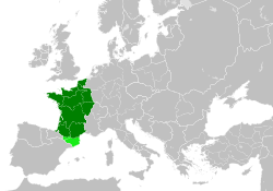 MS 1000 dolaylarında Avrupa'daki Fransa Krallığı'nın bir haritası