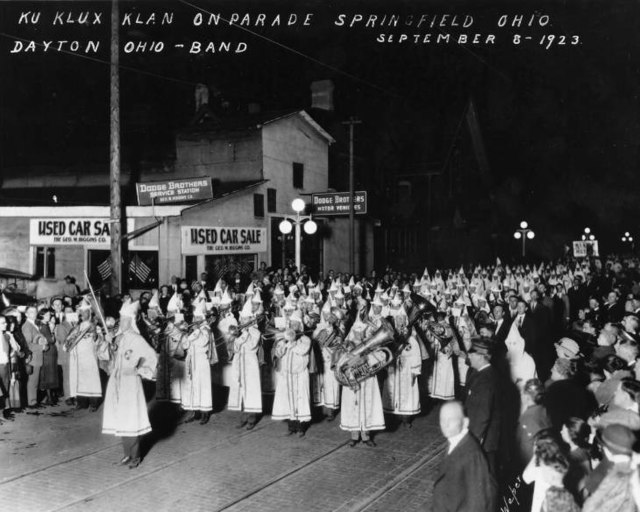 Ku Klux Klan on parade in Springfield, Ohio in 1923.