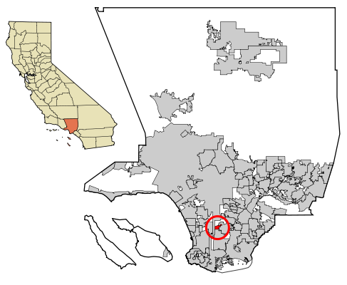 Location of West Rancho Dominguez in Los Angeles County, California.
