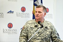 Adjutant general of the Louisiana National Guard, Maj Gen Glenn Curtis briefs the media about the accident on March 11, 2015 (photo by MSgt Toby Valadie) La. National Guard audio, quotes from press conference 150311-Z-VU198-001.jpg