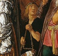 A 1614 painting by Pieter Lastman depicts a musical triangle. Lastman, Pieter - Orestes and Pylades Disputing at the Altar (detail triangle player).jpg