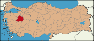 Localização da província de Kütahya na Turquia