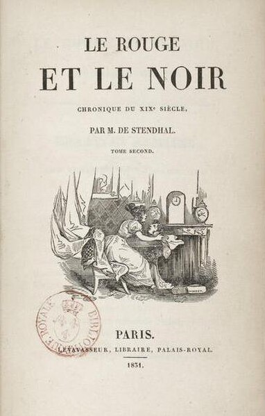 The second volume of the 1831 edition of The Red and the Black, considered to be Stendhal's most notable and well-known work.