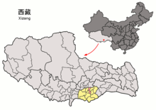 Location of Nêdong within Xizang (China).png