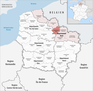 杜埃区在上法蘭西大區与北部省的位置