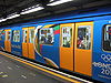 A London Underground train decorated to promote London's Olympic bid.