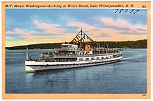 M.V. Mount Washington M.V. Mount Washington -- Arriving at Weirs Beach, Lake Winnipesaukee, N.H (78094).jpg