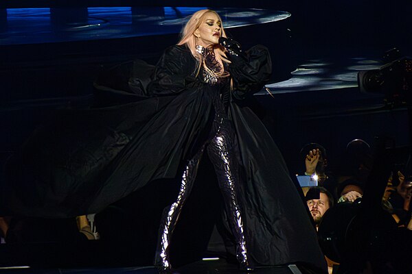 Madonna singing "Rain" during one of the concerts of the Celebration Tour (2023―2024)