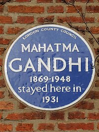 Mahatma Gandhi 1869-1948 stayed here in 1931.jpg