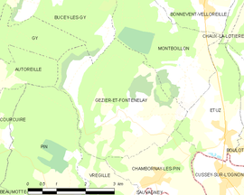 Mapa obce Gézier-et-Fontenelay