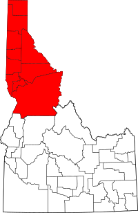 Red: The ten counties of the Idaho Panhandle