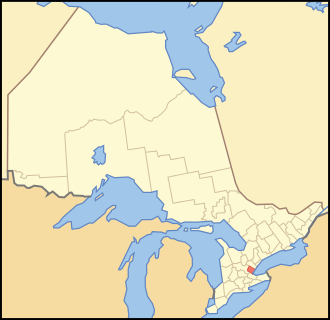 Halton Region in Ontario Map of Ontario HALTON.svg