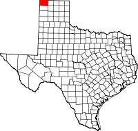 Mapo de Teksaso kun Dallam emfazita