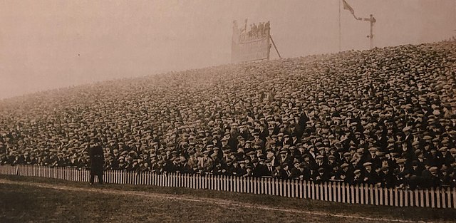 Millwall fans watch a South London derby against Crystal Palace in a 1922 FA Cup replay.