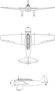 3-view line drawing of the Mitsubishi Ki-30.