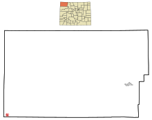Moffat County Colorado Incorporated and Unincorporated areas Dinosaur Highlighted.svg