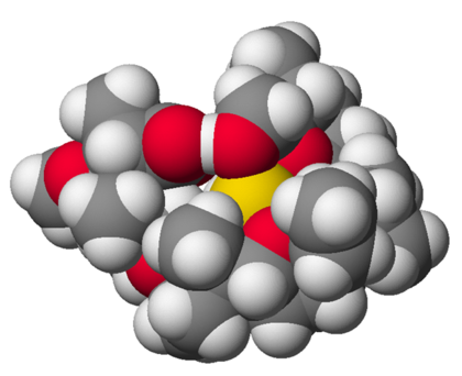 Like many antibiotics, monensin-A is an ionophore that tightly bind Na+ (shown in yellow).[14]