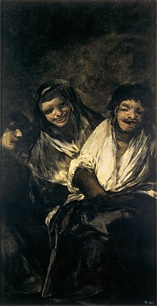 Goya's Man Mocked by Two Women (Dos Mujeres y un hombre), c. 1820 Mujeres riendo.jpg