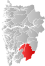Ullensvang markert med rødt på fylkeskartet