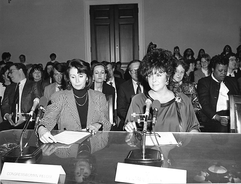 File:Nancy Pelosi and Elizabeth Taylor Testifying Before the House Budget Committee on HIV-AIDS Funding (5978837887).jpg