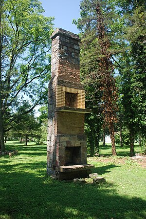 A chimney remaining after the destruction of a 19th-century two-story house (Mount Solon, Virginia).