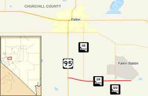 Nevada State Route 119 cestuje na západ na východ z USA 95 na NAS Fallon.