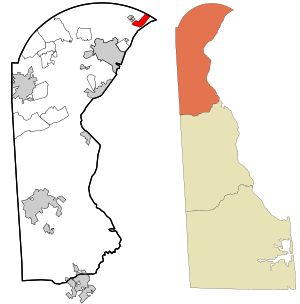 Lage in New Castle County und im Bundesstaat Delaware.