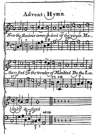 Jacobi's version of Nun komm, der Heiden Heiland opens Psalmodia Germanica, 1722 Nun komm, der Heiden Heiland John Christian Jacobi.jpeg