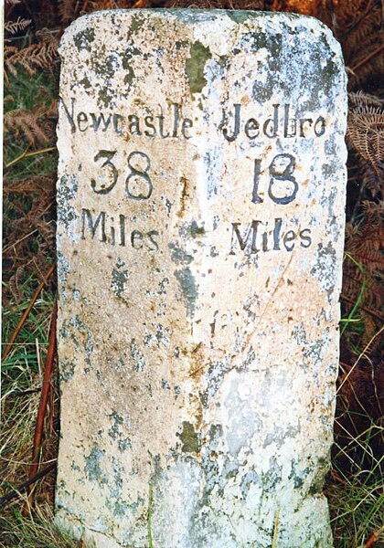 File:Old Milestone by the A68 in the parish of Rochester (geograph 6051469).jpg