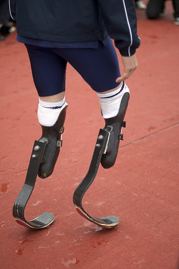 Pistorius in his prostheses at an International Paralympic Day event in Trafalgar Square, London, on 8 September 2011