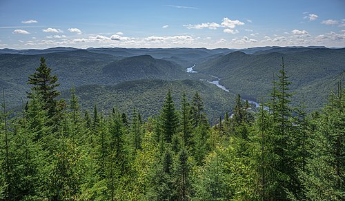 Panoramic view of Jacques-Cartier National Park from the Wolves peak (Les Loups), Quebec, Canada