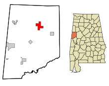 Pickens County Alabama beépített és be nem épített területek Reform Highlighted.svg